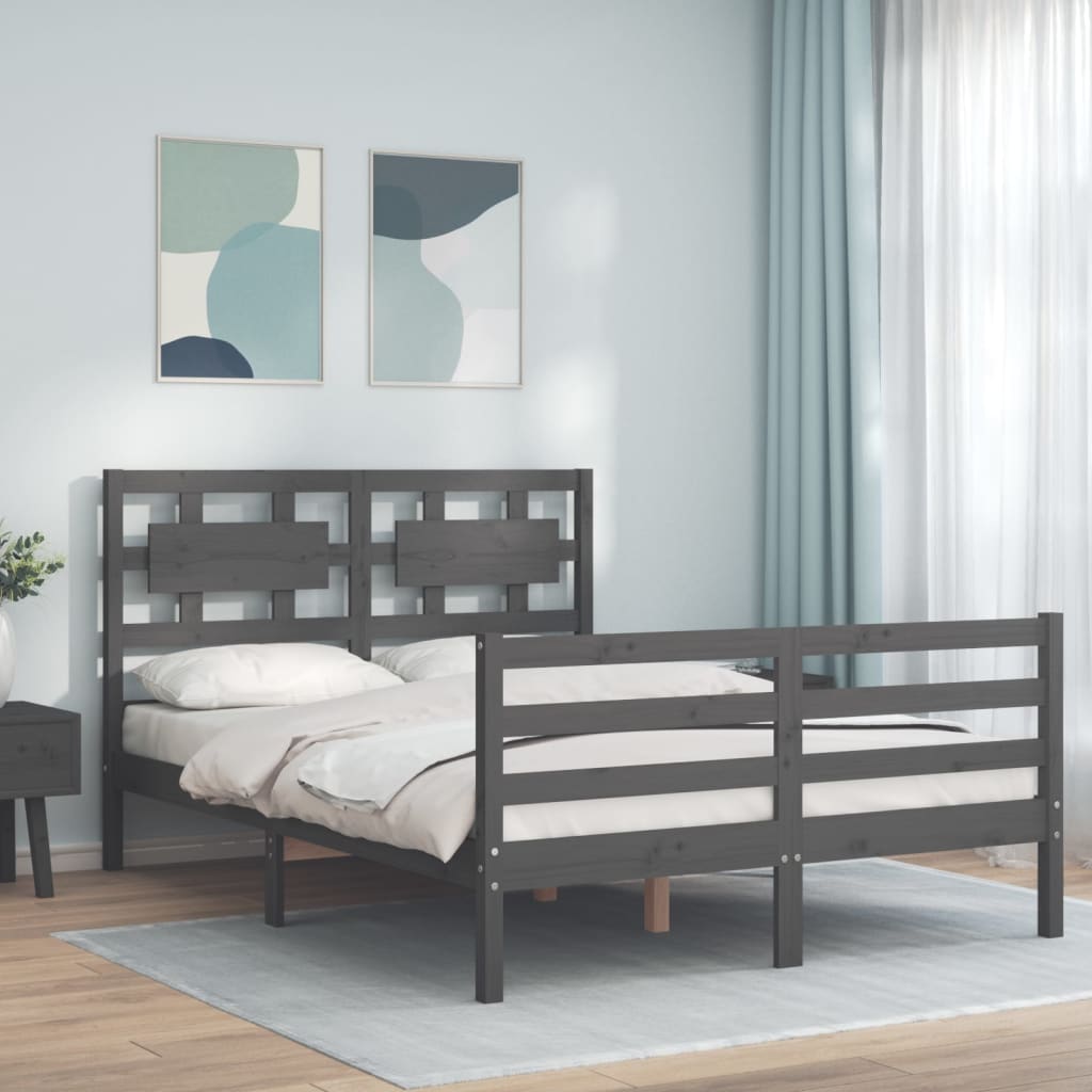 vidaXL Bed Frame with Headboard Grey 140x190 cm Solid Wood