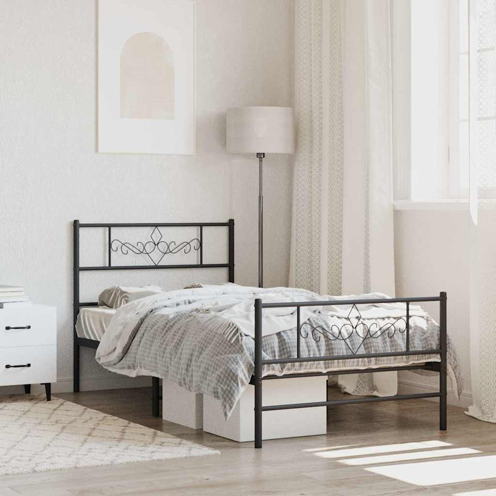 vidaXL Metal Bed Frame without Mattress with Footboard with Headboard & Footboard Black