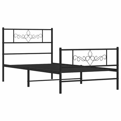 Metal Bed Frame without Mattress with Footboard with Headboard & Footboard Black 100 cm 190 cm