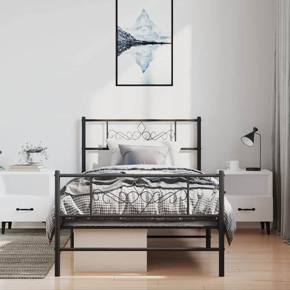 Metal Bed Frame without Mattress with Footboard with Headboard & Footboard Black 100 cm 190 cm