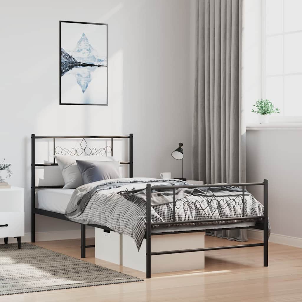 Metal Bed Frame without Mattress with Footboard with Headboard & Footboard Black 100 cm 200 cm