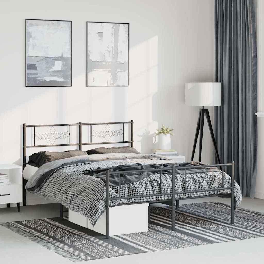 Metal Bed Frame without Mattress with Footboard with Headboard & Footboard Black 135 cm 190 cm