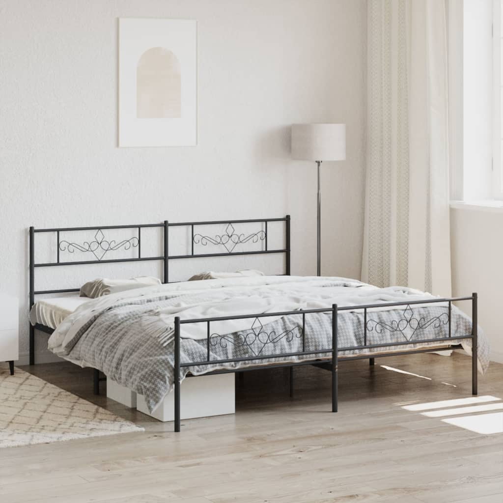 Metal Bed Frame without Mattress with Footboard with Headboard & Footboard Black 180 cm 200 cm