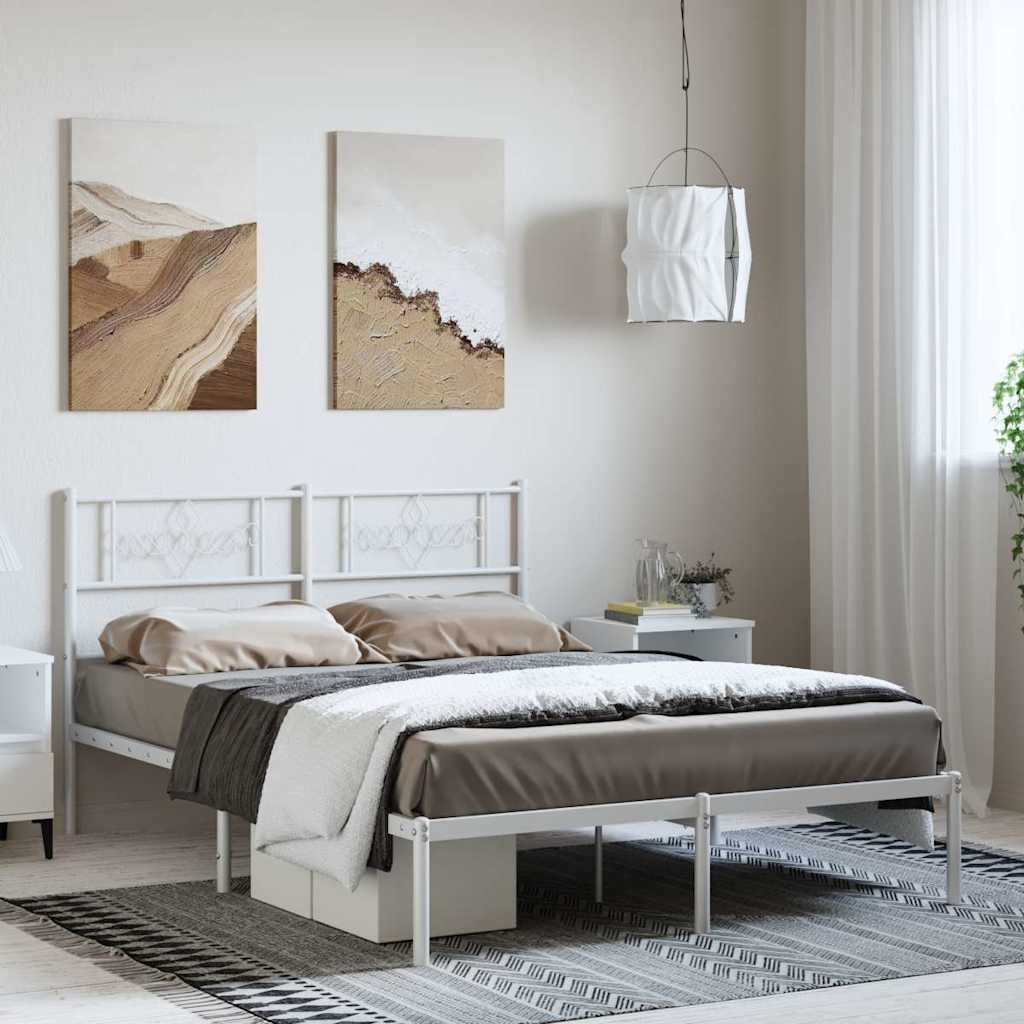 Metal Bed Frame without Mattress with Headboard White 150 cm 200 cm