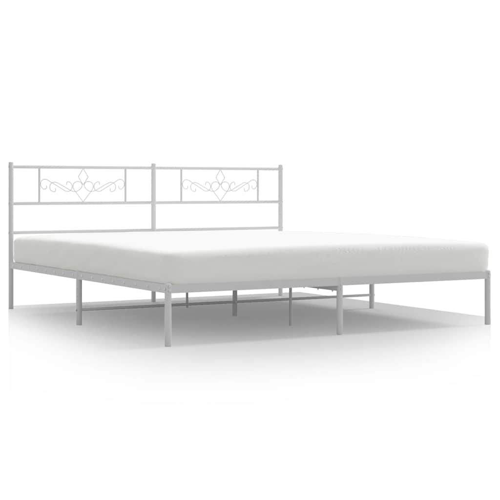 Metal Bed Frame without Mattress with Headboard White 193 cm 203 cm
