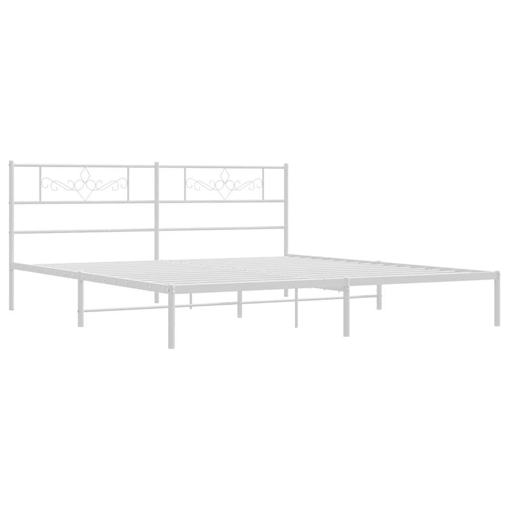 Metal Bed Frame without Mattress with Headboard White 193 cm 203 cm