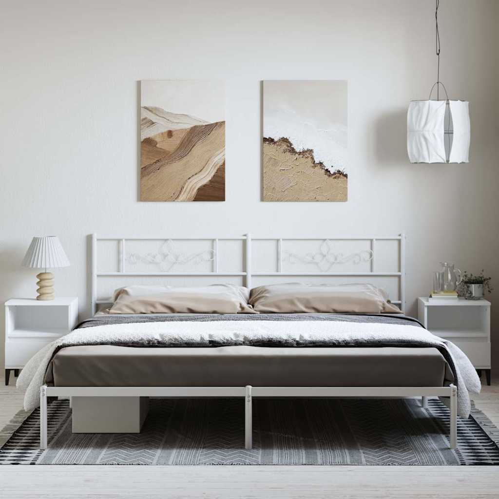 Metal Bed Frame without Mattress with Headboard White 193 cm 203 cm