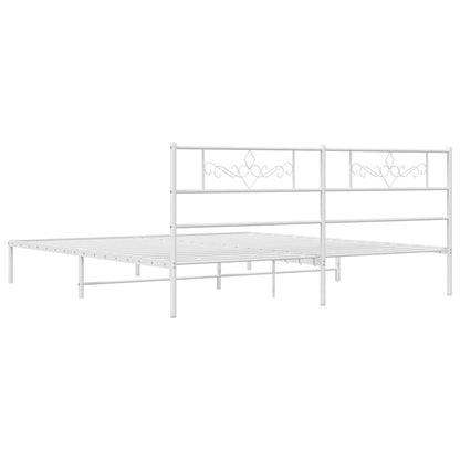 Metal Bed Frame without Mattress with Headboard White 193 cm 203 cm