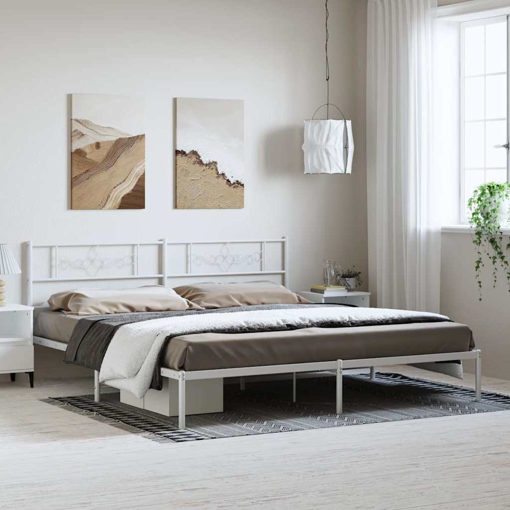 Metal Bed Frame without Mattress with Headboard White 193 cm 203 cm