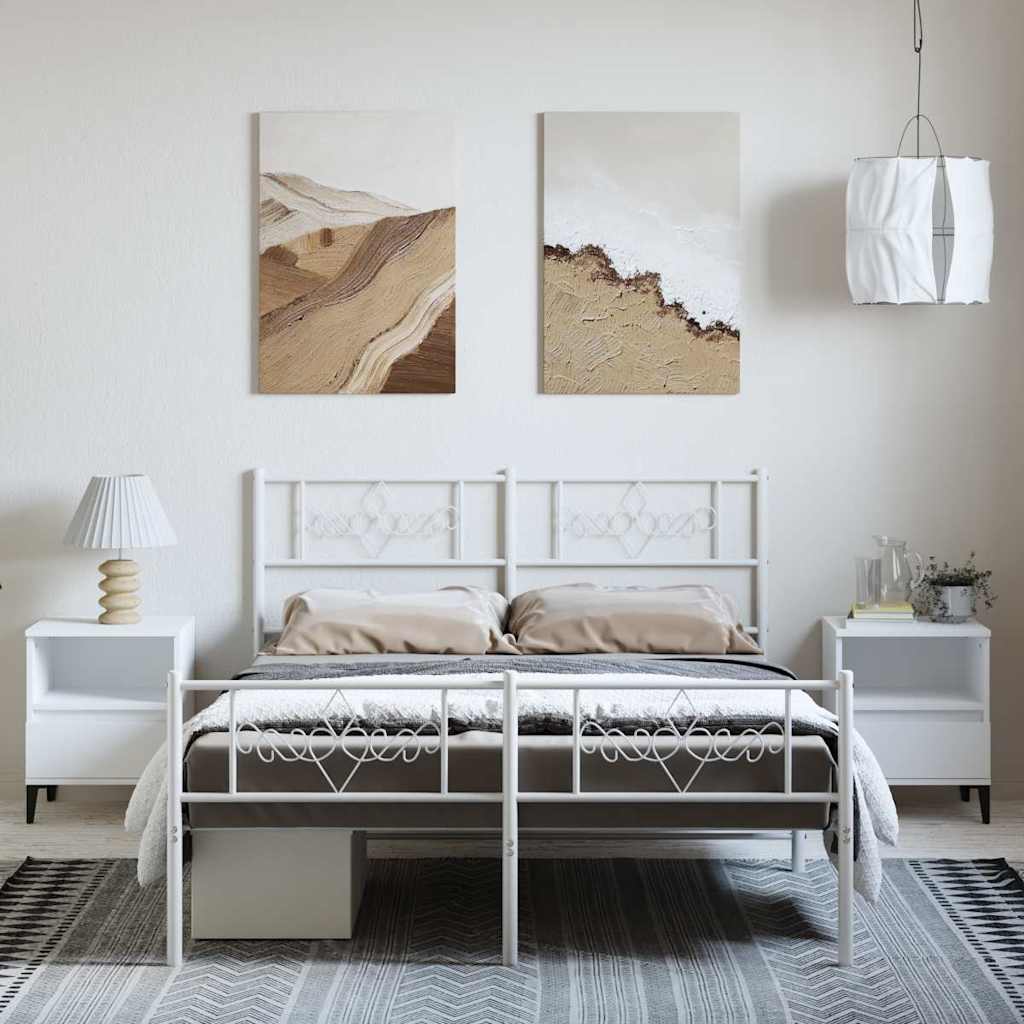 Metal Bed Frame without Mattress with Footboard with Headboard & Footboard White 150 cm 200 cm