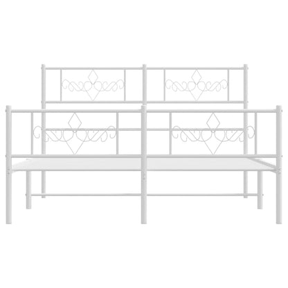 Metal Bed Frame without Mattress with Footboard with Headboard & Footboard White 150 cm 200 cm