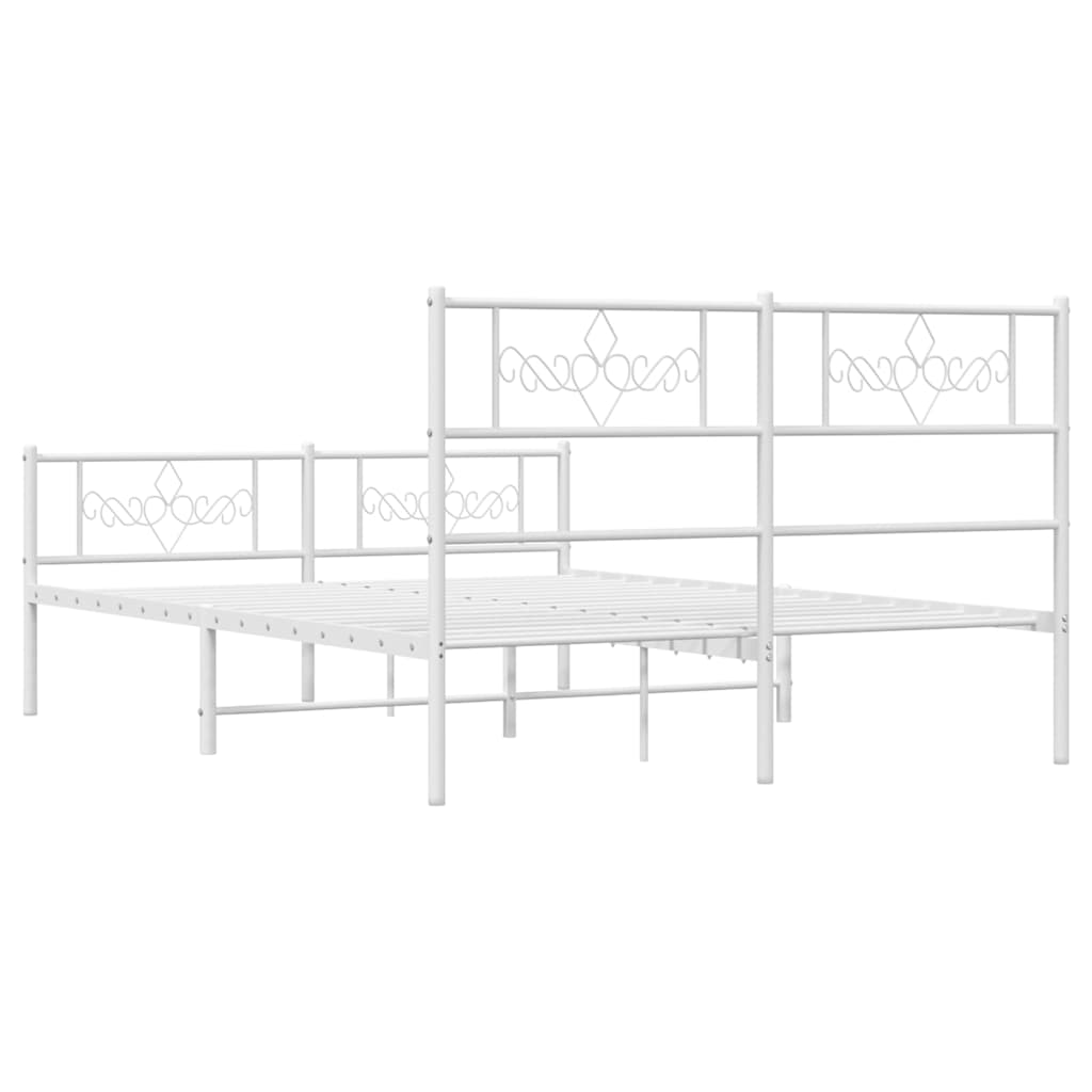 Metal Bed Frame without Mattress with Footboard with Headboard & Footboard White 150 cm 200 cm