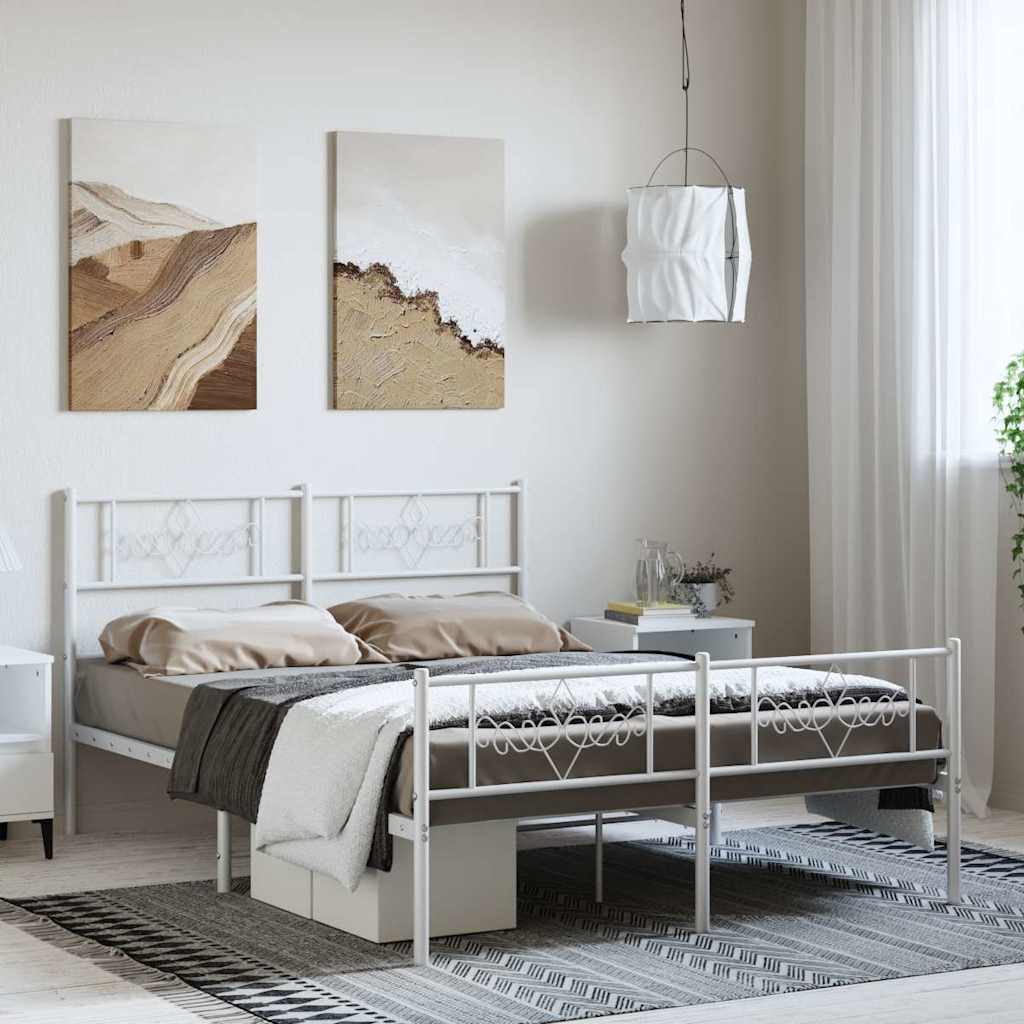 Metal Bed Frame without Mattress with Footboard with Headboard & Footboard White 150 cm 200 cm