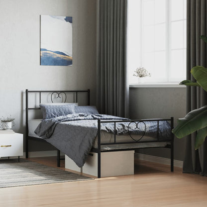 Metal Bed Frame without Mattress with Footboard with Headboard & Footboard Black 90 cm 190 cm