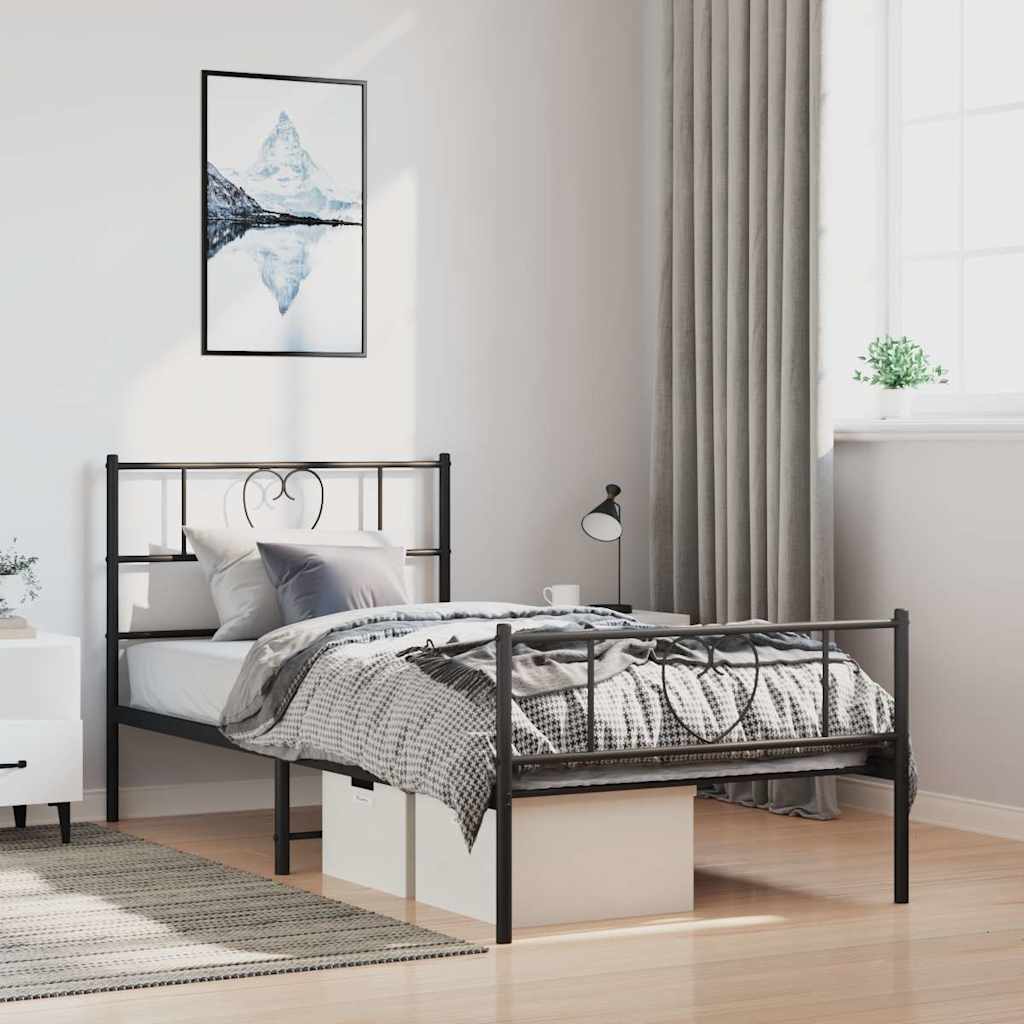 Metal Bed Frame without Mattress with Footboard with Headboard & Footboard Black 100 cm 190 cm