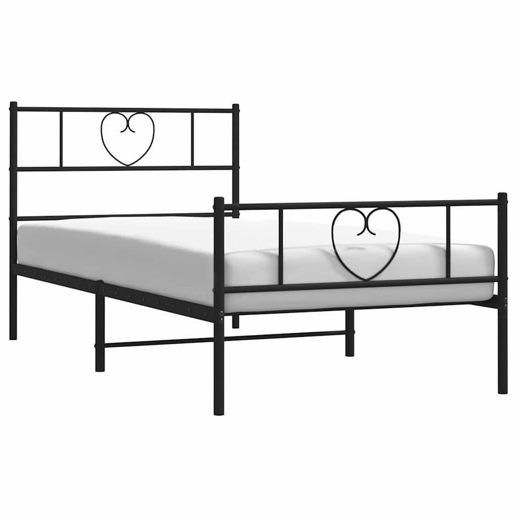Metal Bed Frame without Mattress with Footboard with Headboard & Footboard Black 100 cm 200 cm