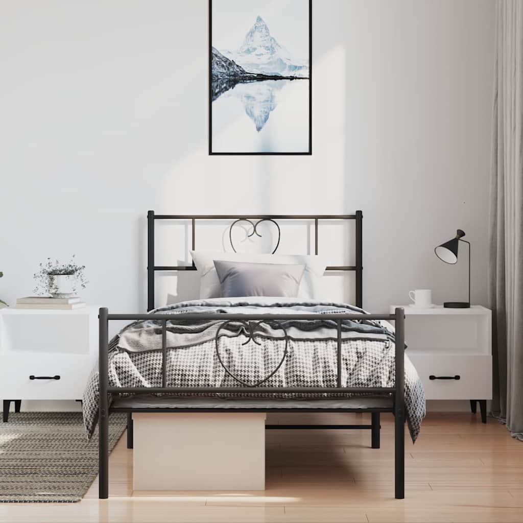 Metal Bed Frame without Mattress with Footboard with Headboard & Footboard Black 100 cm 200 cm