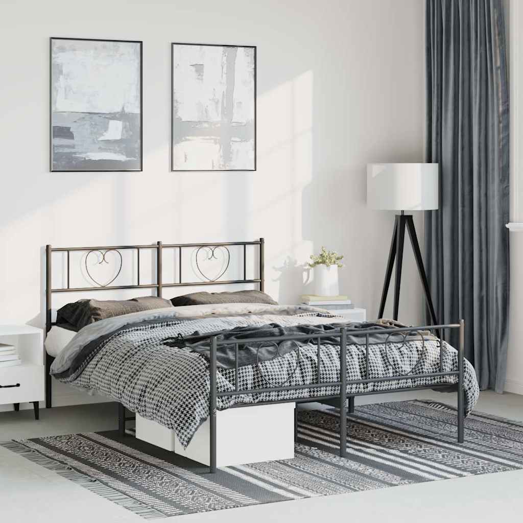 Metal Bed Frame without Mattress with Footboard with Headboard & Footboard Black 150 cm 200 cm