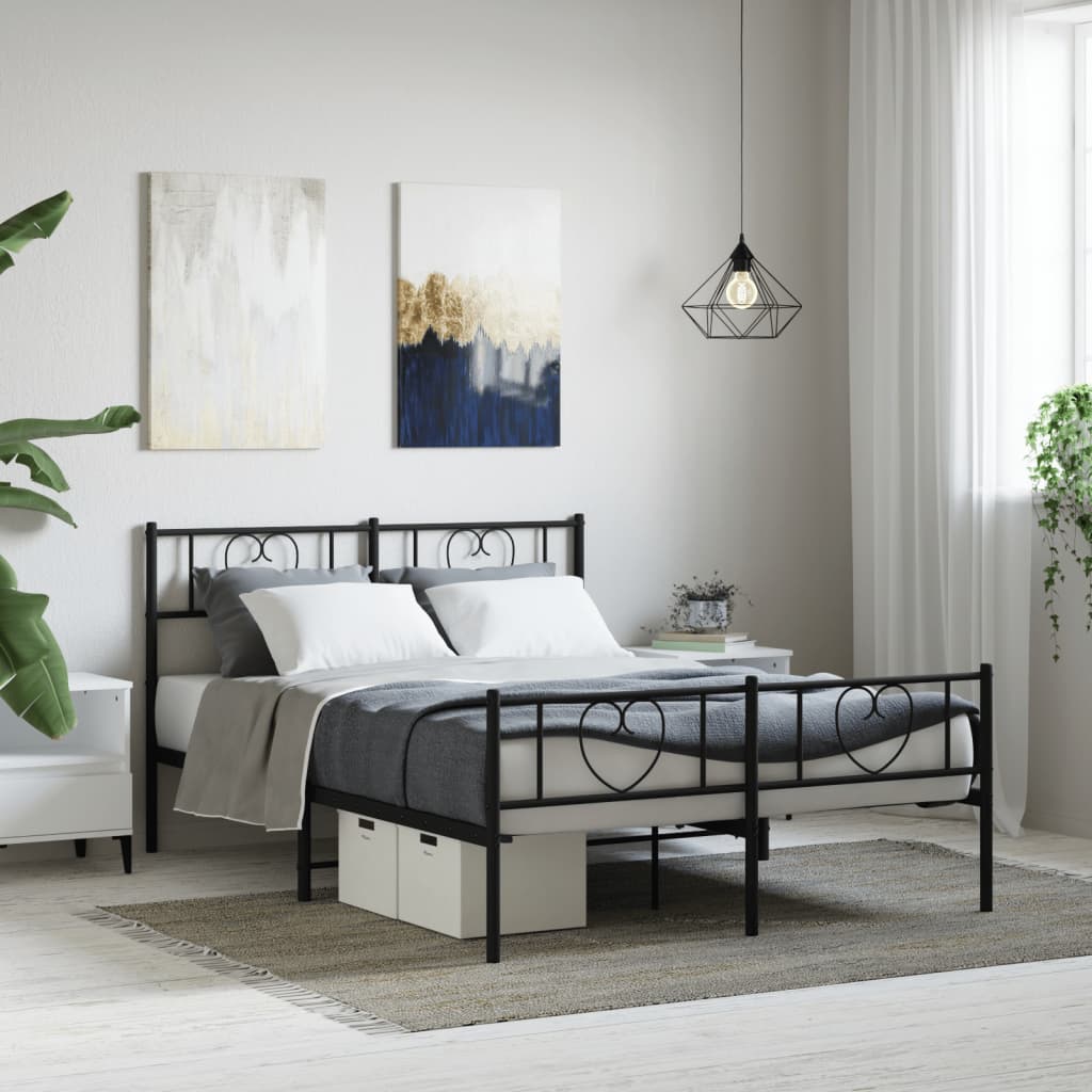 Metal Bed Frame without Mattress with Footboard with Headboard & Footboard Black 160 cm 200 cm