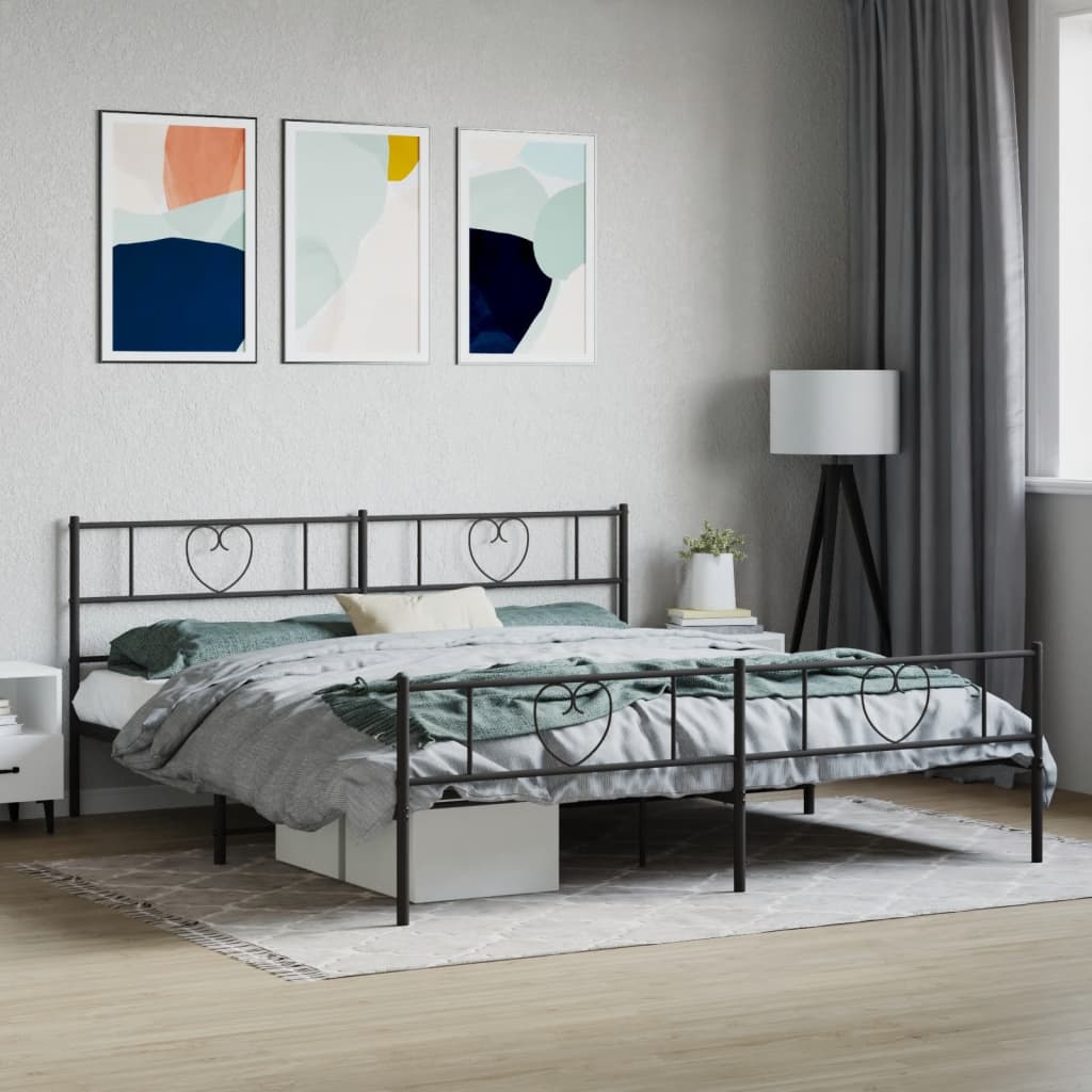 Metal Bed Frame without Mattress with Footboard with Headboard & Footboard Black 180 cm 200 cm