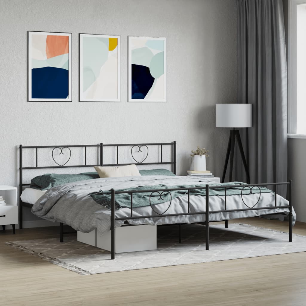 Metal Bed Frame without Mattress with Footboard with Headboard & Footboard Black 200 cm 200 cm