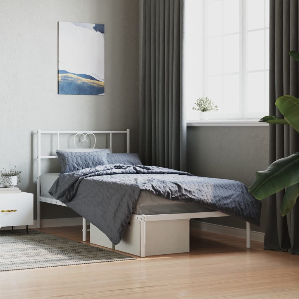 Metal Bed Frame without Mattress with Headboard White 75 cm 190 cm
