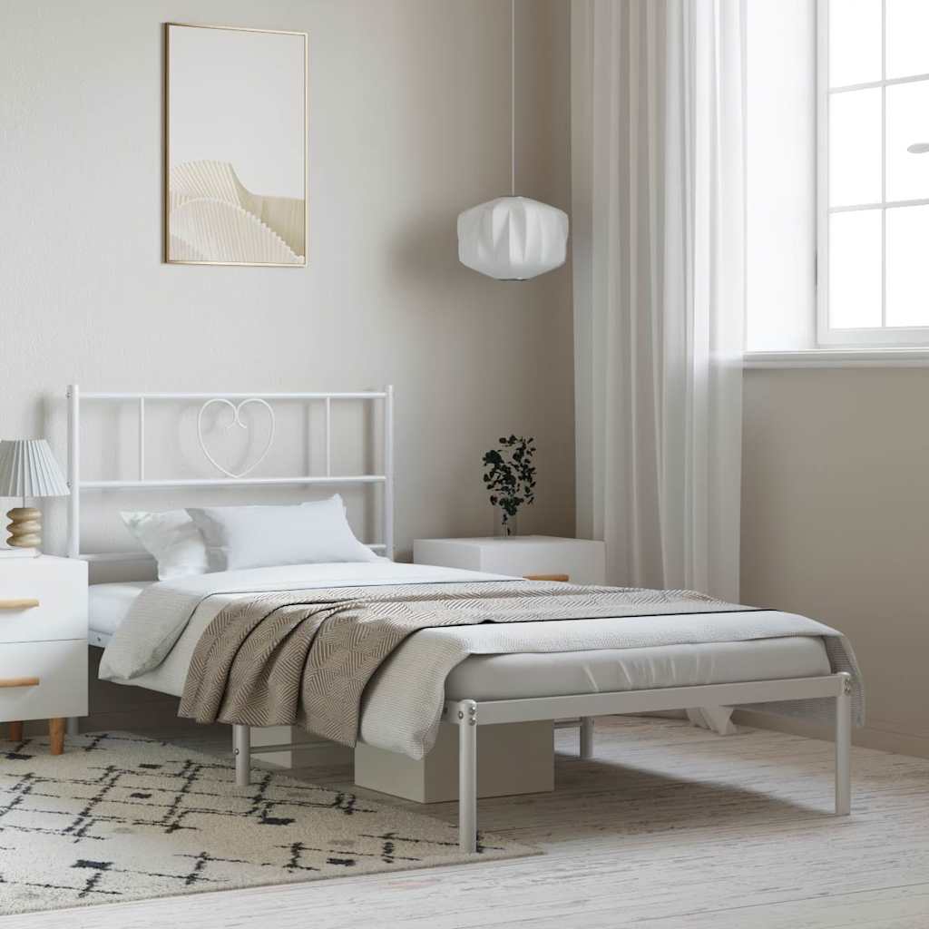 Metal Bed Frame without Mattress with Headboard White 100 cm 200 cm