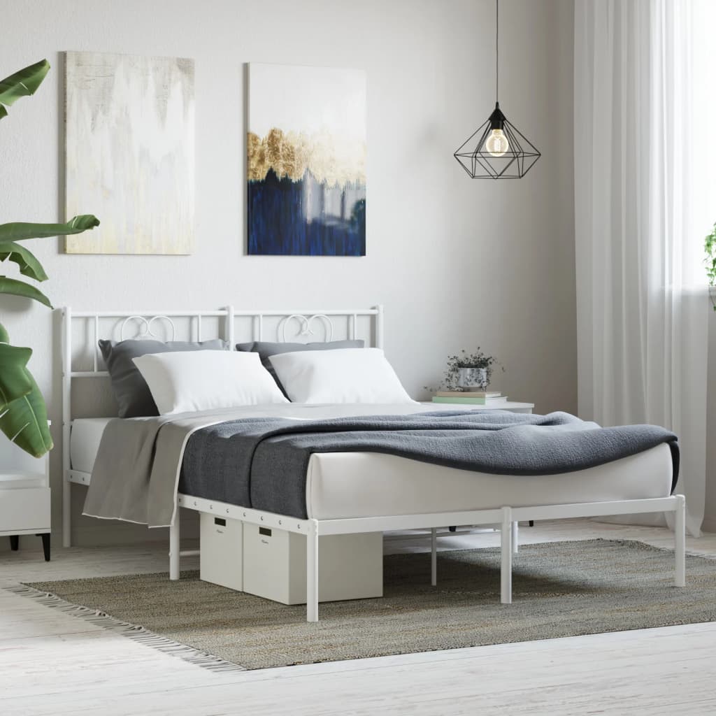 Metal Bed Frame without Mattress with Headboard White 140 cm 190 cm