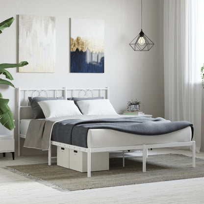 Metal Bed Frame without Mattress with Headboard White 140 cm 200 cm