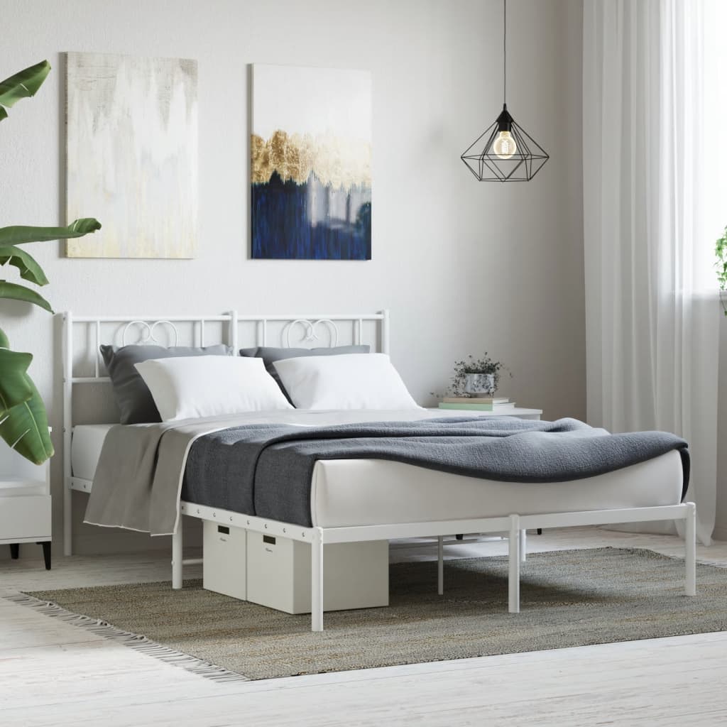 Metal Bed Frame without Mattress with Headboard White 160 cm 200 cm