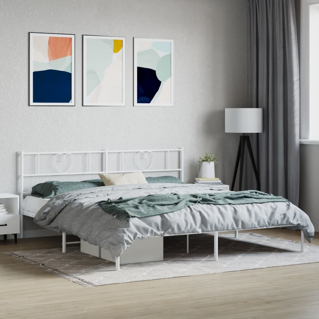 Metal Bed Frame without Mattress with Headboard White 200 cm 200 cm