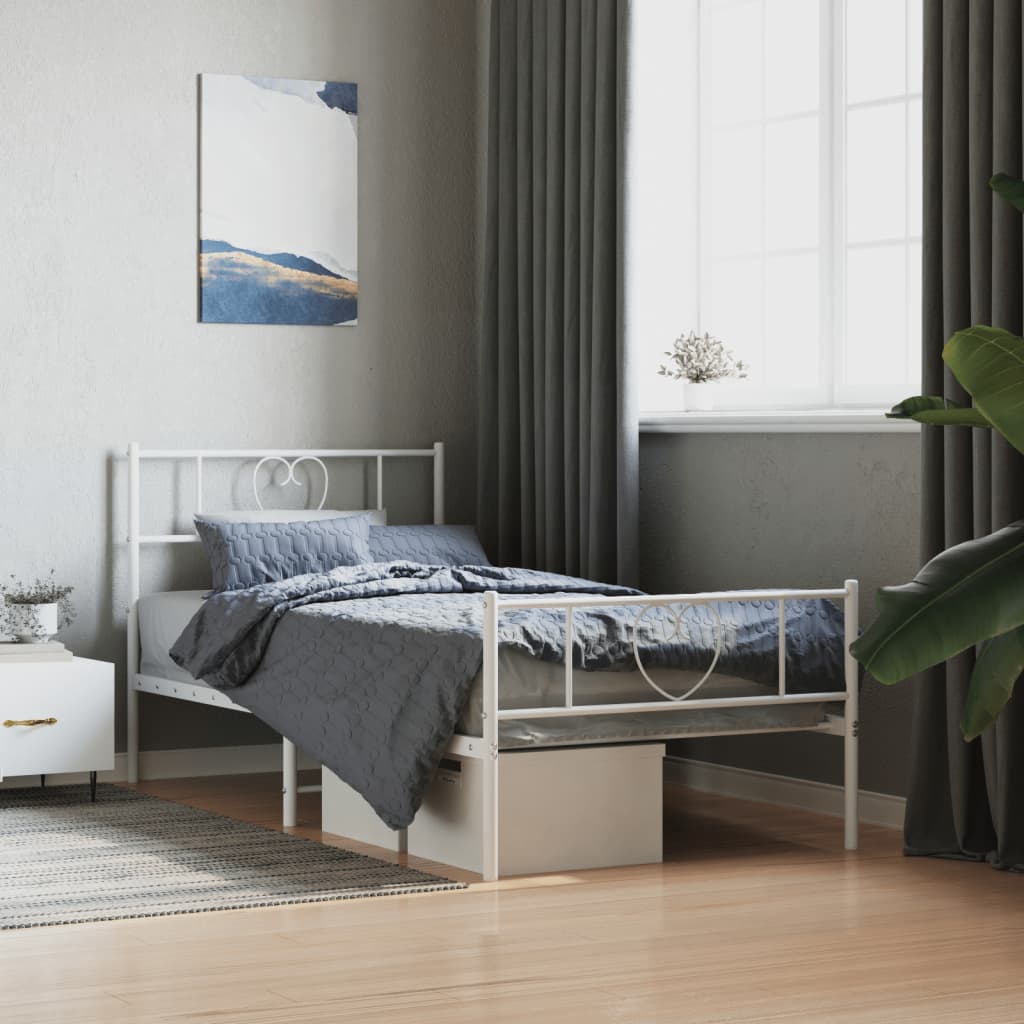 Metal Bed Frame without Mattress with Footboard with Headboard & Footboard White 75 cm 190 cm