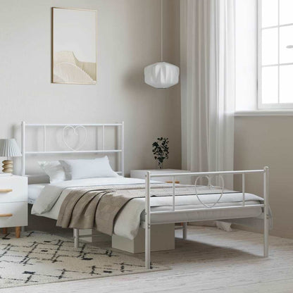 Metal Bed Frame without Mattress with Footboard with Headboard & Footboard White 100 cm 190 cm
