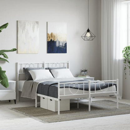 Metal Bed Frame without Mattress with Footboard with Headboard & Footboard White 120 cm 190 cm