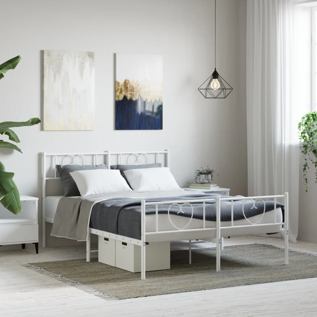 Metal Bed Frame without Mattress with Footboard with Headboard & Footboard White 140 cm 190 cm