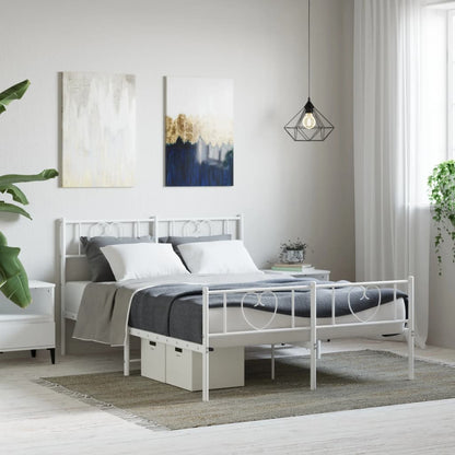 Metal Bed Frame without Mattress with Footboard with Headboard & Footboard White 140 cm 190 cm