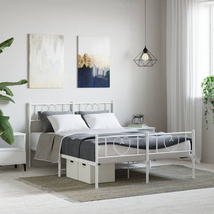 Metal Bed Frame without Mattress with Footboard with Headboard & Footboard White 140 cm 200 cm