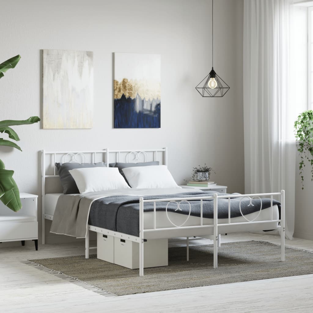 Metal Bed Frame without Mattress with Footboard with Headboard & Footboard White 160 cm 200 cm