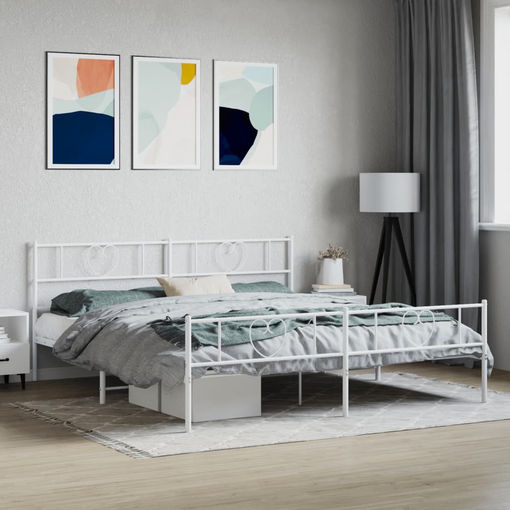 Metal Bed Frame without Mattress with Footboard with Headboard & Footboard White 180 cm 200 cm