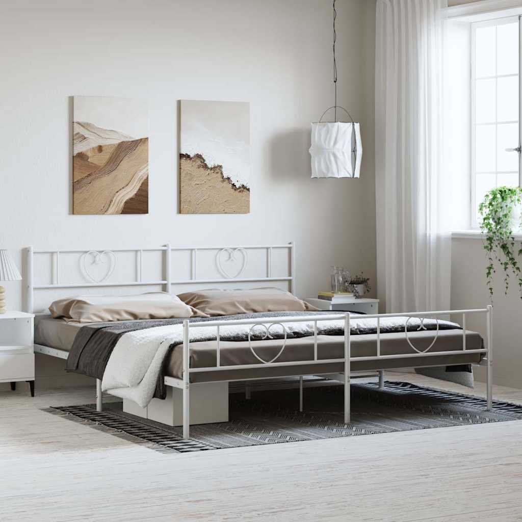 Metal Bed Frame without Mattress with Footboard with Headboard & Footboard White 193 cm 203 cm