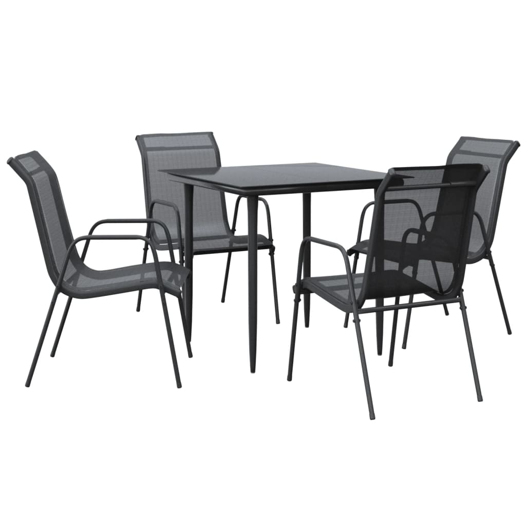 5 Piece Garden Dining Set Black Steel and Textilene 4