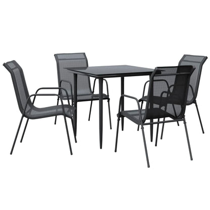 5 Piece Garden Dining Set Black Steel and Textilene 4