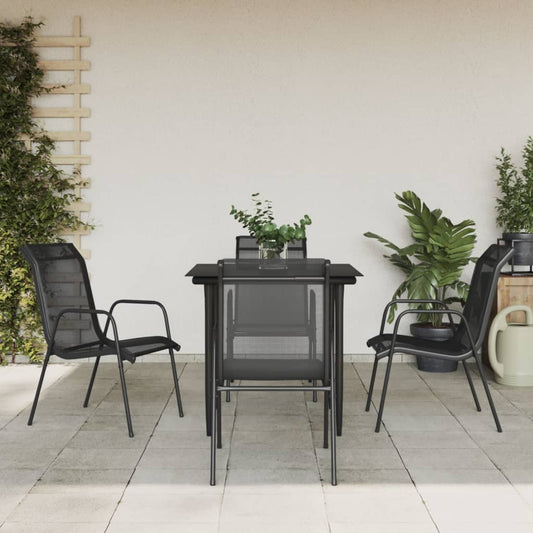 5 Piece Garden Dining Set Black Steel and Textilene 4