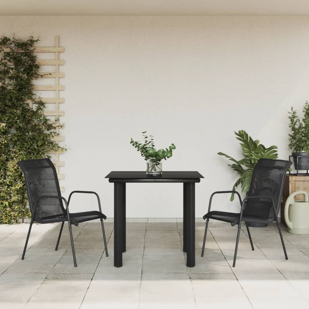 5 Piece Garden Dining Set Black Steel and Textilene 80 cm table length 2