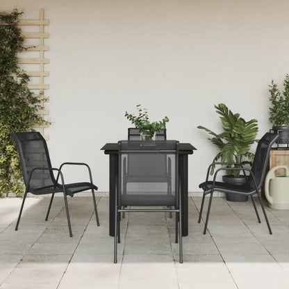 5 Piece Garden Dining Set Black Steel and Textilene 80 cm table length 4