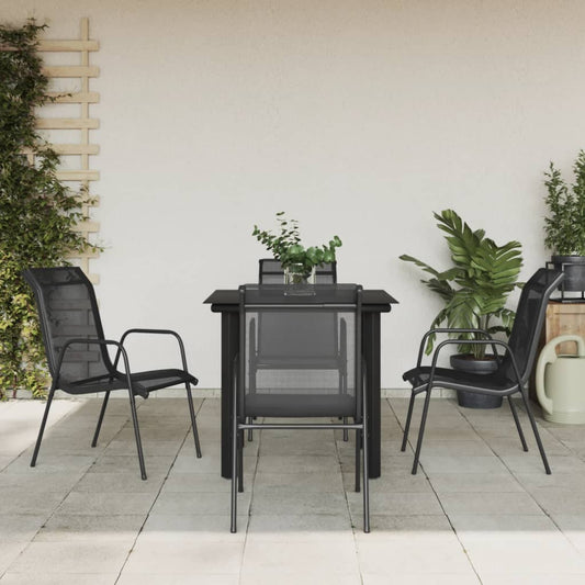5 Piece Garden Dining Set Black Steel and Textilene 80 cm table length 4