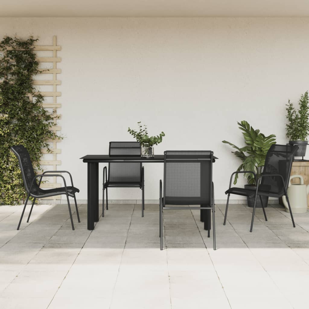 5 Piece Garden Dining Set Black Steel and Textilene 140 cm table length 4