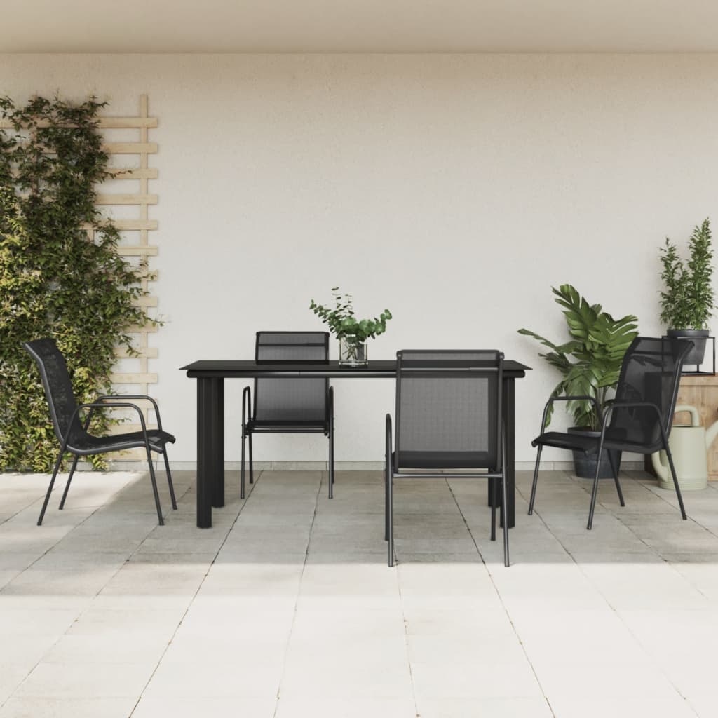 5 Piece Garden Dining Set Black Steel and Textilene 160 cm table length 4