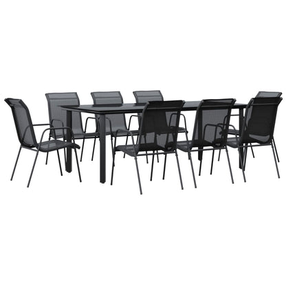 vidaXL 9 Piece Garden Dining Set Black Steel and Textilene 2