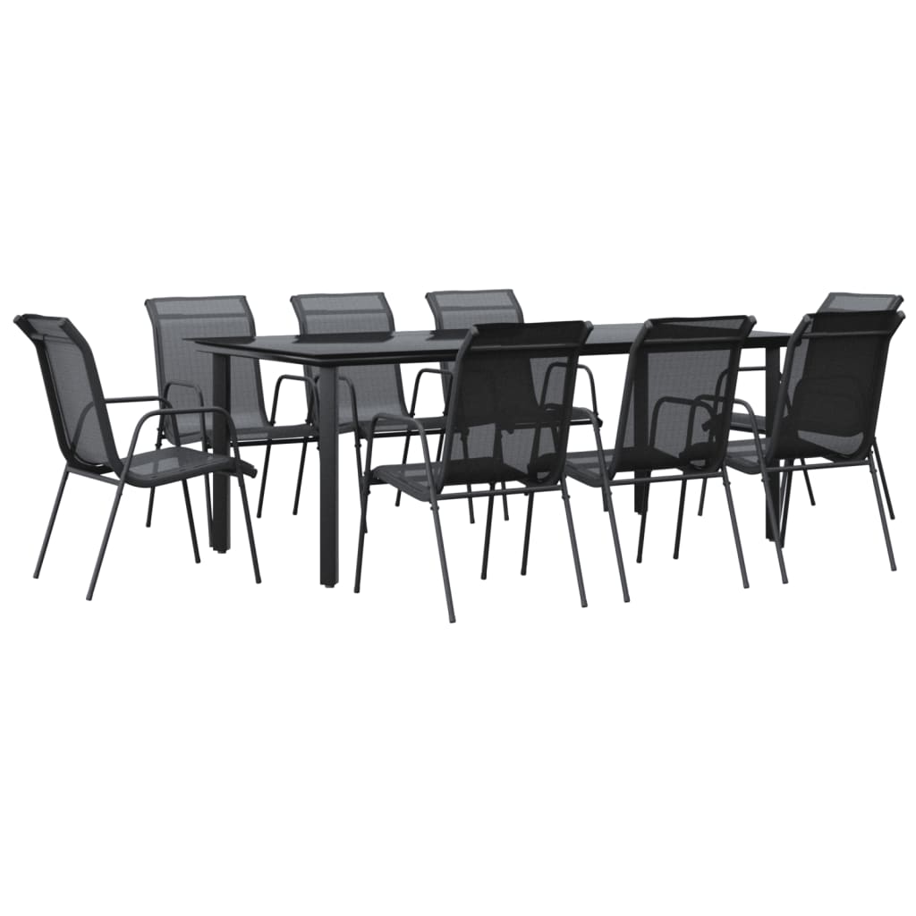 5 Piece Garden Dining Set Black Steel and Textilene 200 cm table length 8